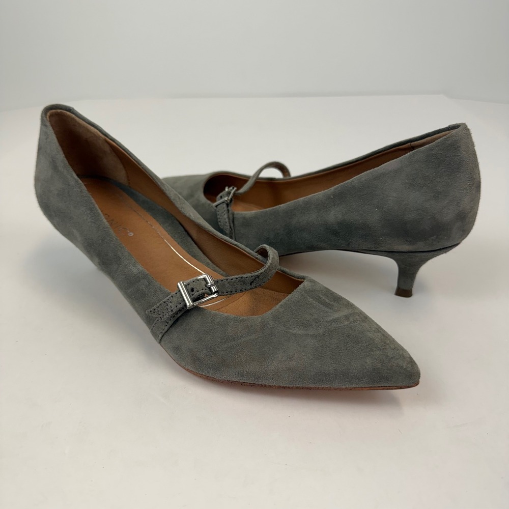 Vionic Minnie Grey Suede Mary Jane Kitten Heels Pointed Toe Pumps 7.5